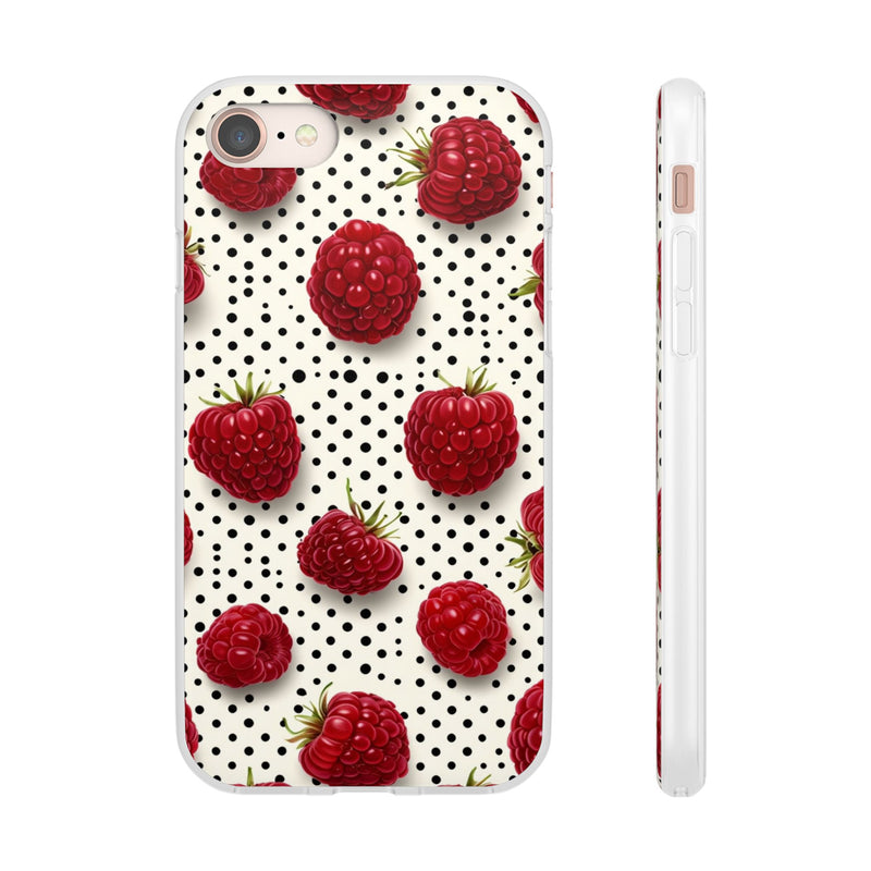 Raspberry Polka Dot iPhone Flexi Case | Fruit and Dots Phone Cover | Slim Flexible TPU Cover