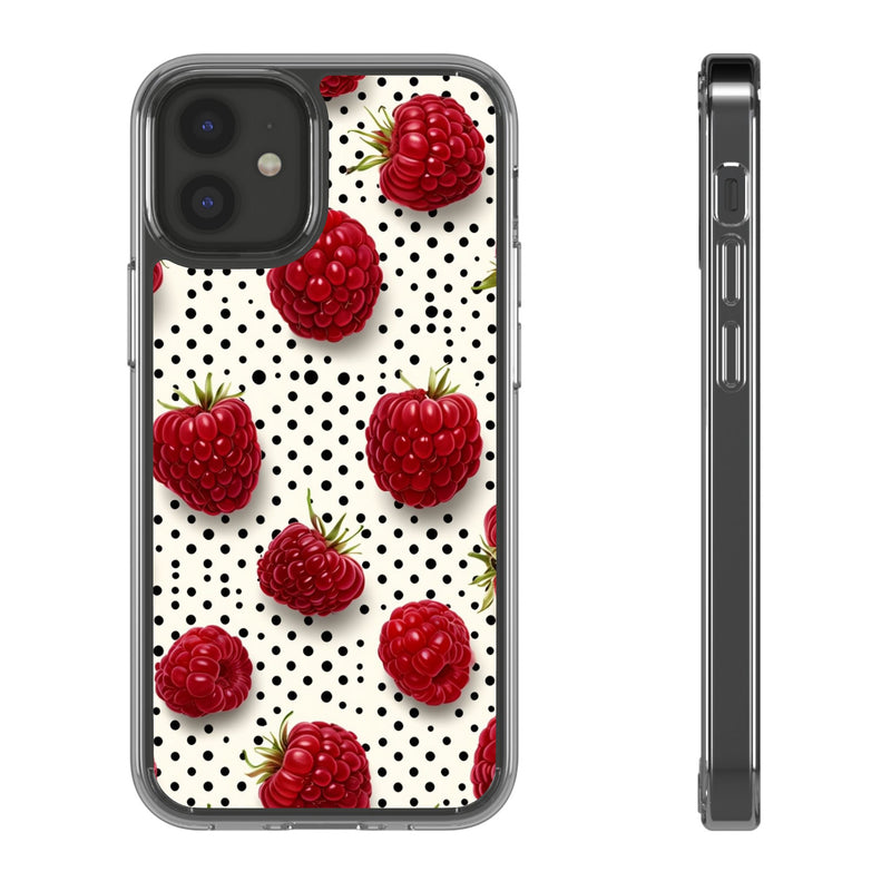 Raspberry Polka Dot iPhone Clear Case | Fruit and Dots Phone Cover | Slim Shock-Absorbing Cover