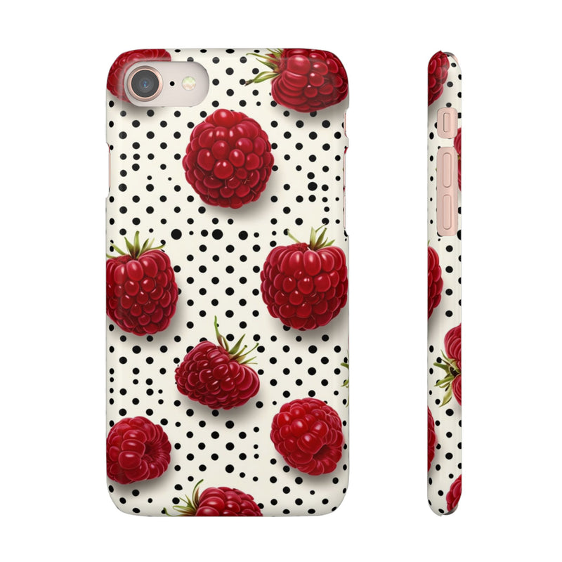 Raspberry Polka Dot iPhone Snap Case | Fruit and Dots Phone Cover | Slim Glossy or Matte Cover